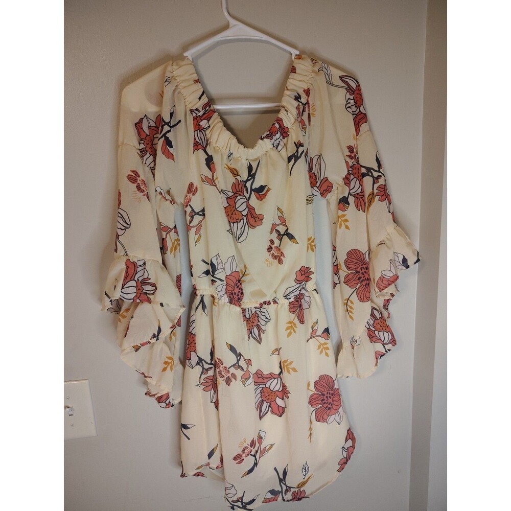 Women's Multicolor Floral Printed Off Shoulder On Shoulder Midi Boho S Dress NWT